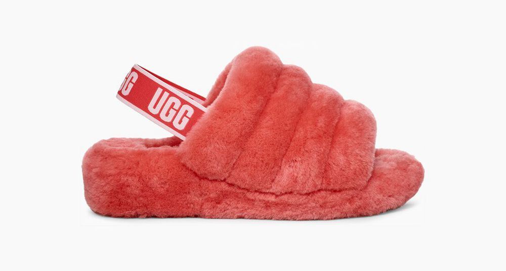 Ugg Slide Womens - Ugg Fluff Yeah Neon Coral - 382LHORTX